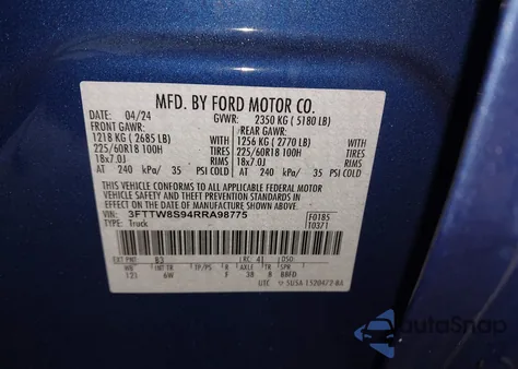 2024 Ford Maverick Lariat from USA, damaged, VIN 3FTTW8S94RRA98775